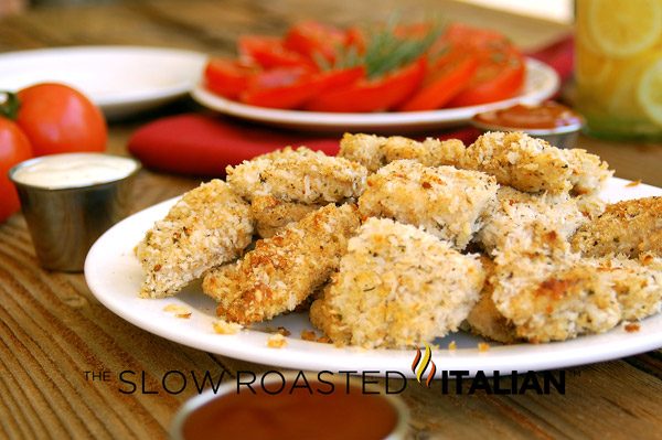 baked chicken nuggets on a plate.