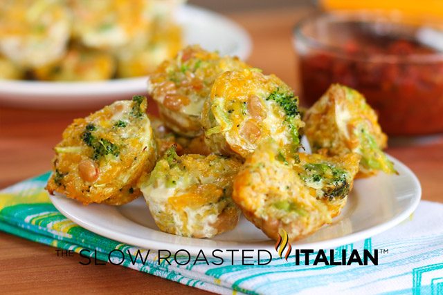 broccoli cheese bites on white plate