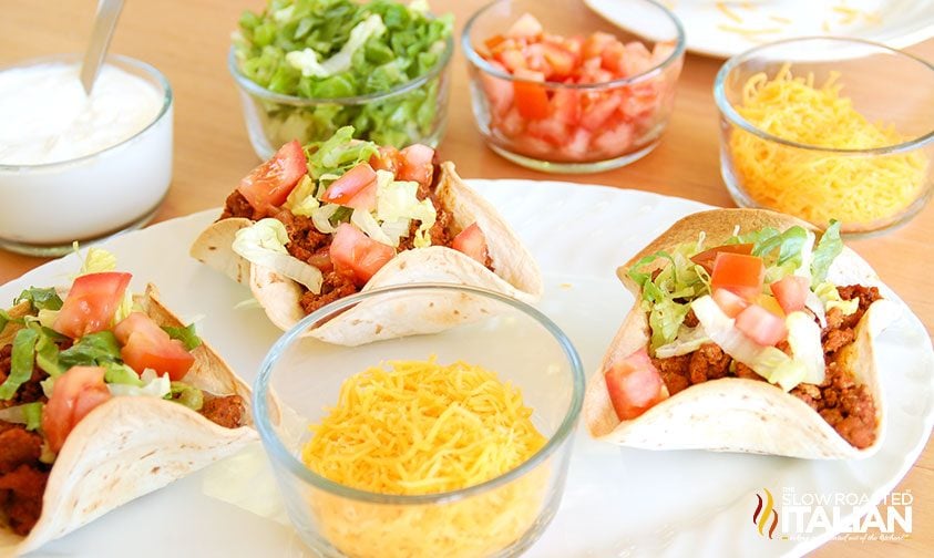 taco bowls for mexican party food table