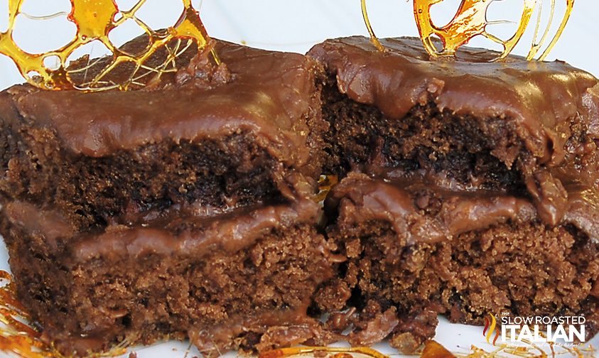chocolate fudge cake, close up