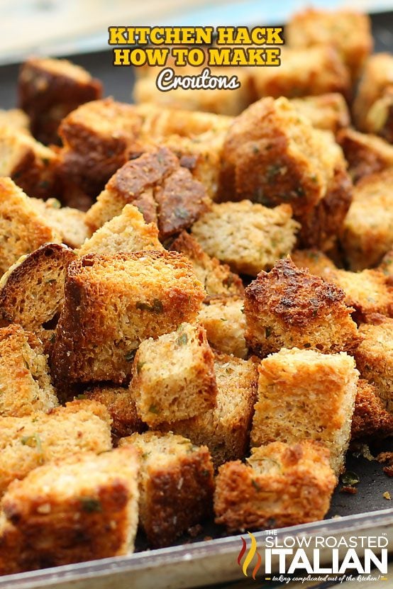 cooked crouton on sheet pan