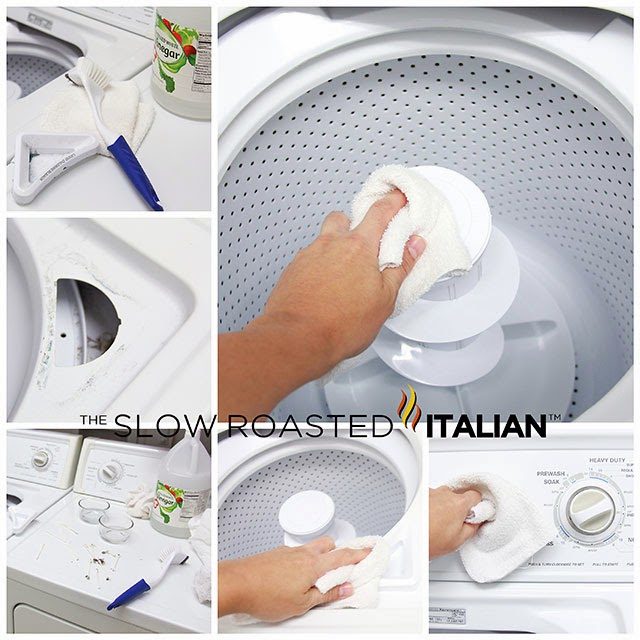 collage -cleaning a top loading washing machine