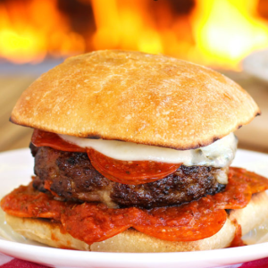 cheesy stuffed pizza burger plated