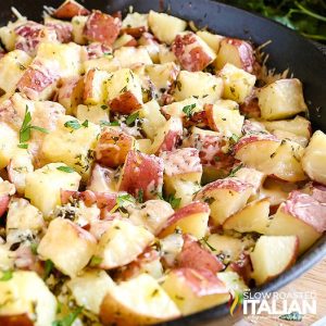 bowl of garlic parmesan cheesy potatoes
