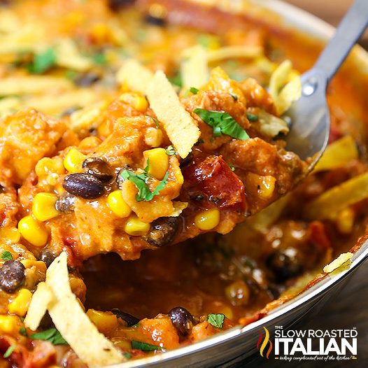 Bowl of Cheesy Chicken Enchilada Skillet