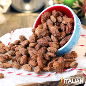 spilled bowl of cinnamon roasted almonds