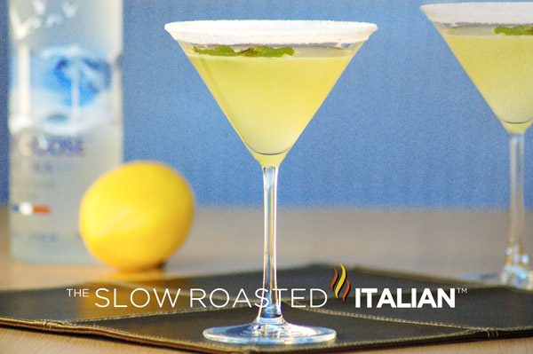 lemon martini in sugar rimmed glass