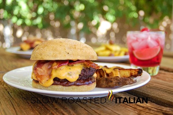 plated barbecue bacon smokehouse cheeseburger