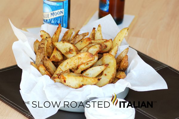 garlic french fries in serving basket