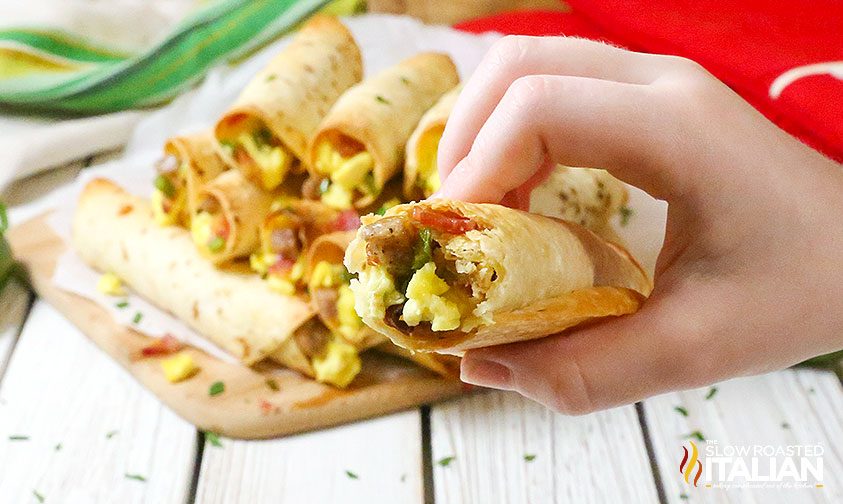 stack of jalapeno popper breakfast taquitos