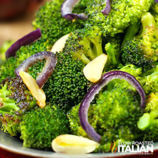 garlic roasted broccoli with onions