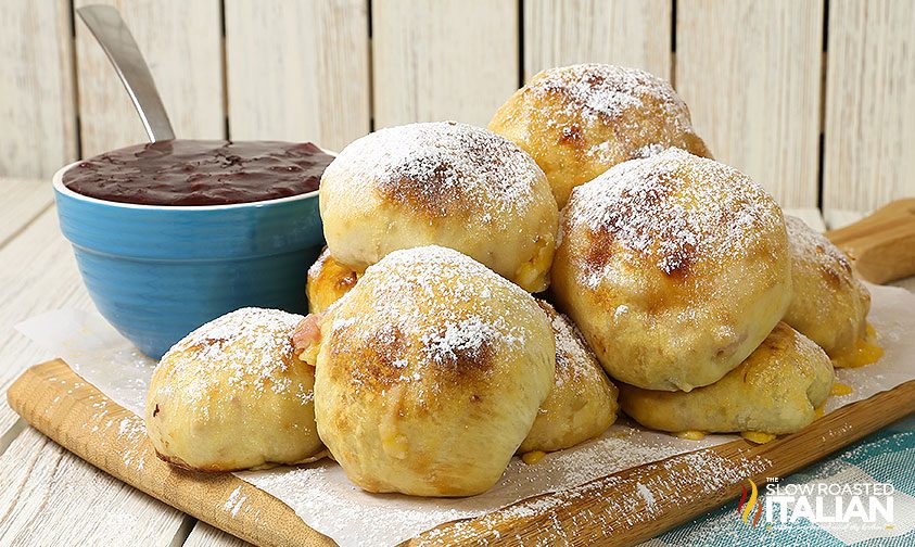 stuffed bread appetizers on cutting board