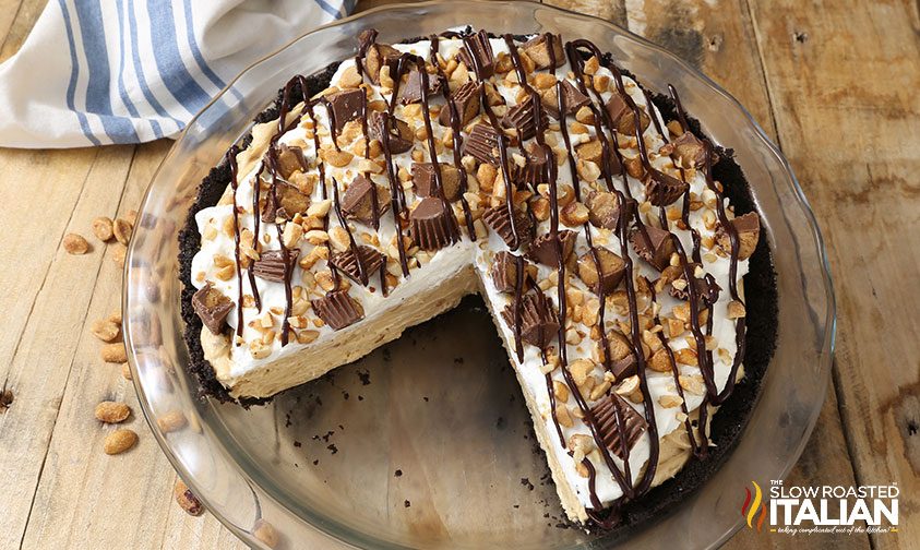 peanut butter cup pie with slice removed