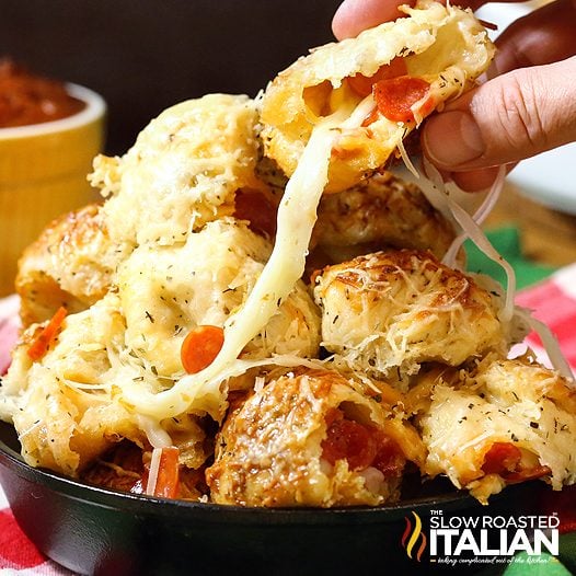 cheesy pepperoni pizza bombs piled high