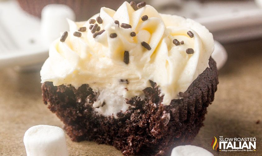 frosted hot chocolate cupcakes close up