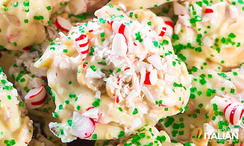 white chocolate peppermint crockpot candy close up