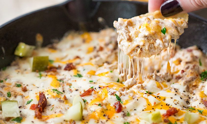 creamy skillet bacon cheeseburger dip thechunkychef