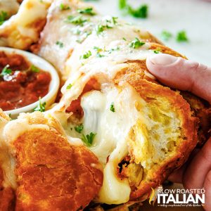 cheesy meatball pull apart bread with ooey gooey chees