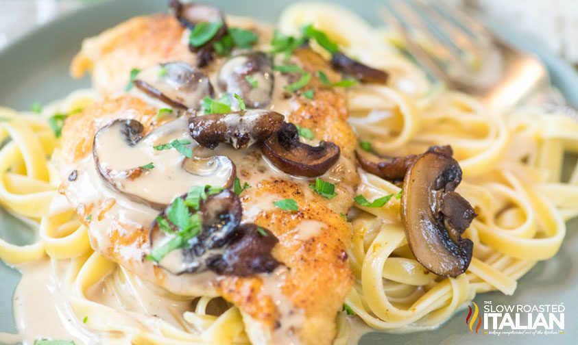 chicken marsala over bed of pasta