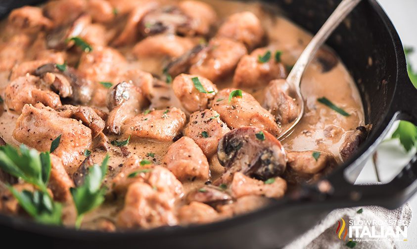 creamy chicken stroganoff close up