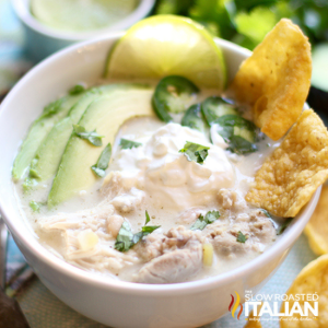 crockpot white chicken chili in a bowl