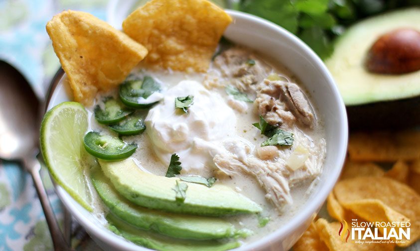 white chicken chili in bowl