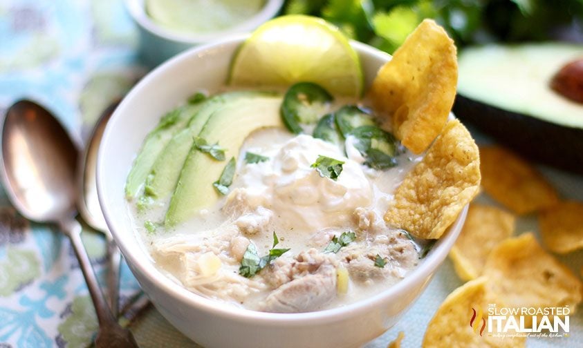 Slow Cooker White Chicken Chili in a bowl
