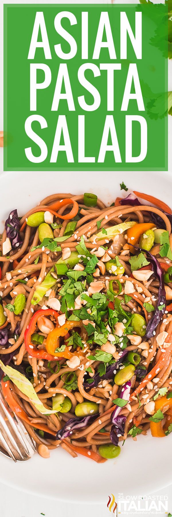 titled pinterest collage for asian pasta salad recipe