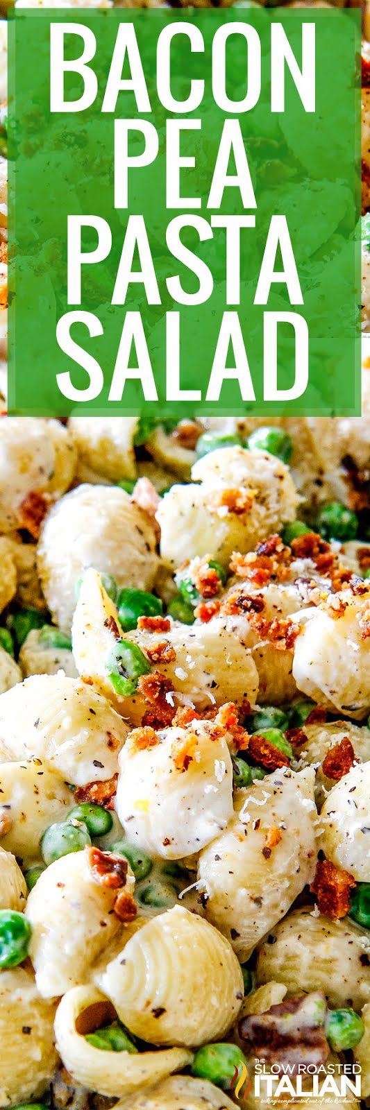 creamy pasta salad with peas and bacon -pin