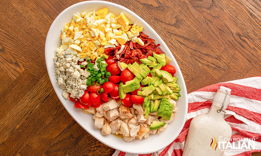 chopped ingredients for chicken cobb salad without lettuce