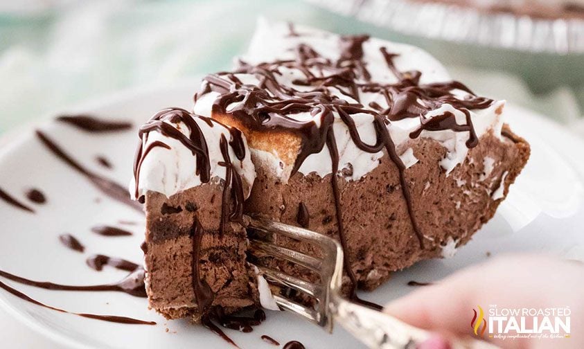 slice of no bake chocolate icebox pie