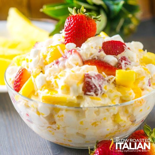 Strawberry Pineapple Ambrosia Salad In Bowl