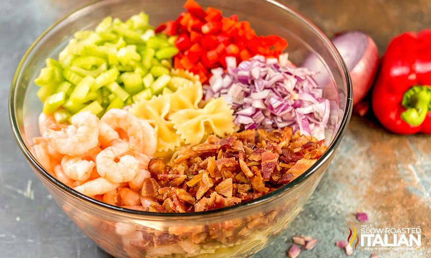 unmixed bacon shrimp pasta salad