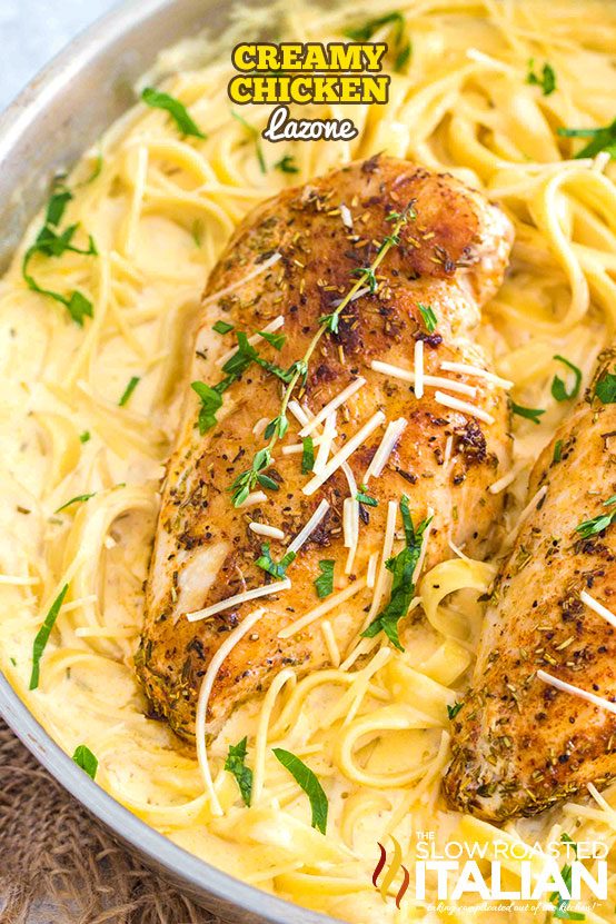 creamy chicken lazone in pan