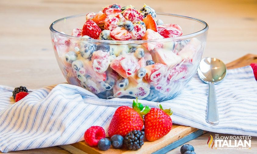 bowl of lemon berry cheesecake salad