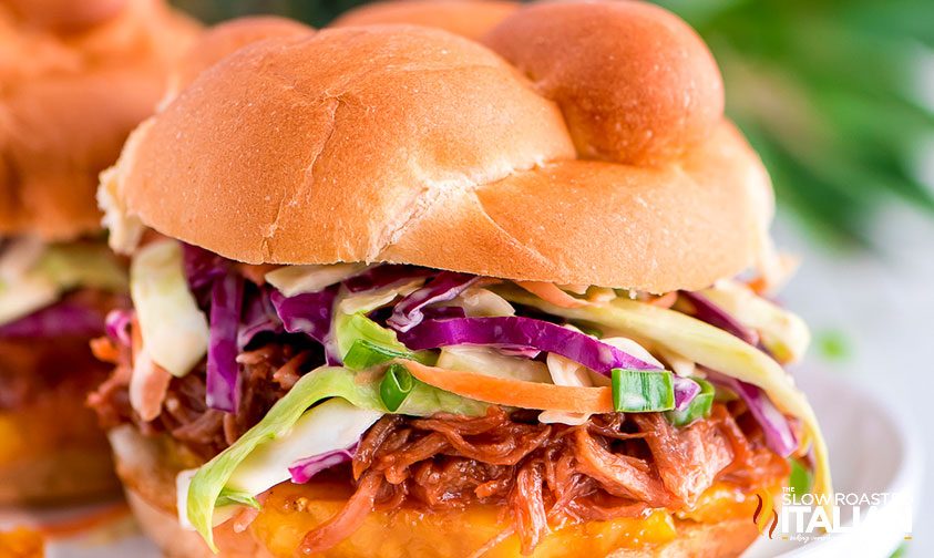 close up of hawaiian pulled pork sandwich