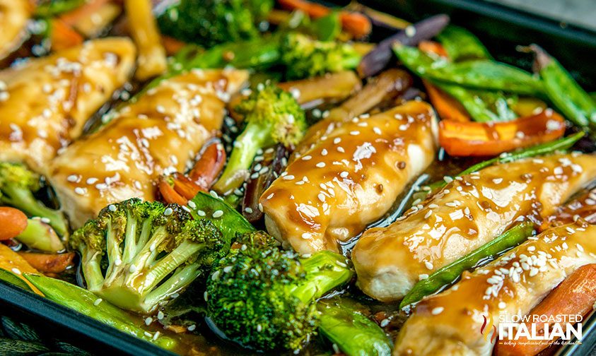 chicken in veggies smothered in honey garlic sauce