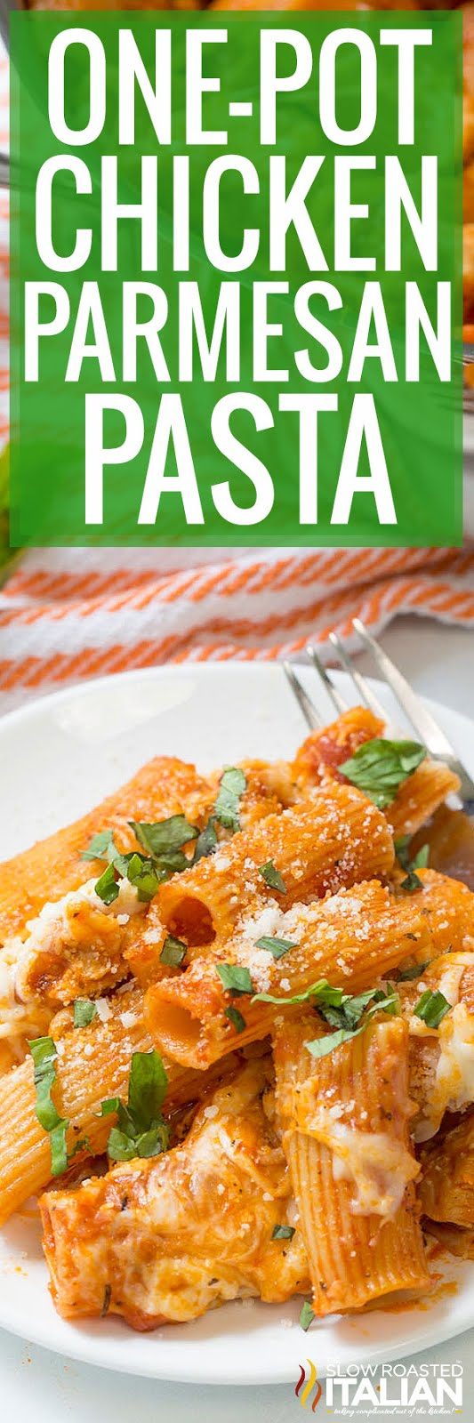 titled pinterest collage for easy rigatoni recipe