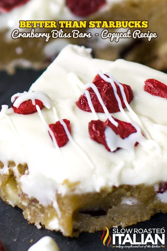delicious cranberry bliss bar with cream cheese frosting