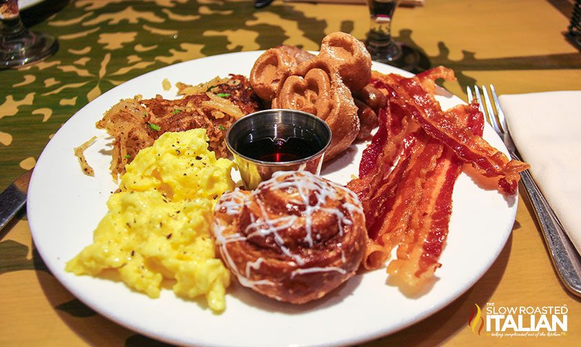 breakfast buffet items from Mickey's Tales of Adventure