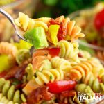 rotini pasta salad on fork