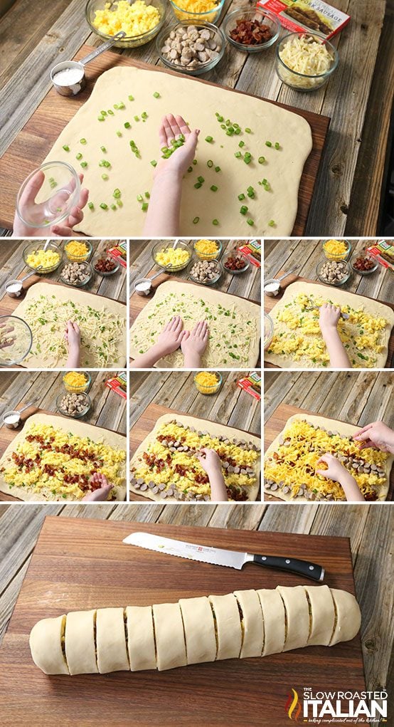 collage of steps for scrambled eggs to go breakfast idea