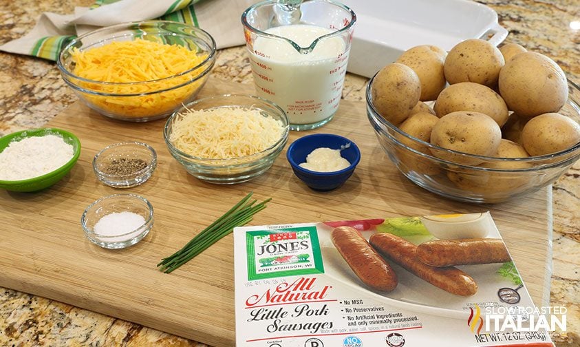 ingredients for cheesy sausage scalloped potatoes