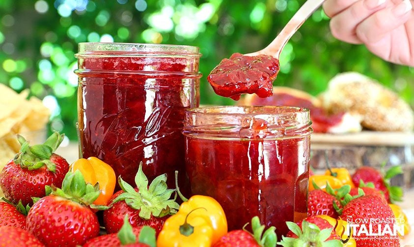 strawberry habanero spread in jars