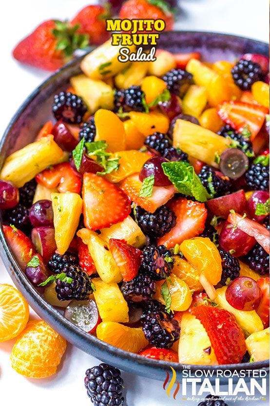 mojito fruit salad in a large bowl