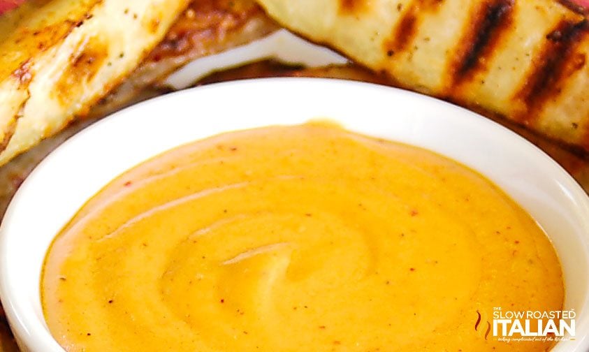 close up of beer cheese queso sauce