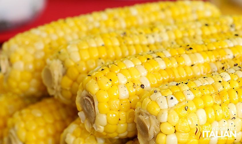 close up of stovetop corn on the cob