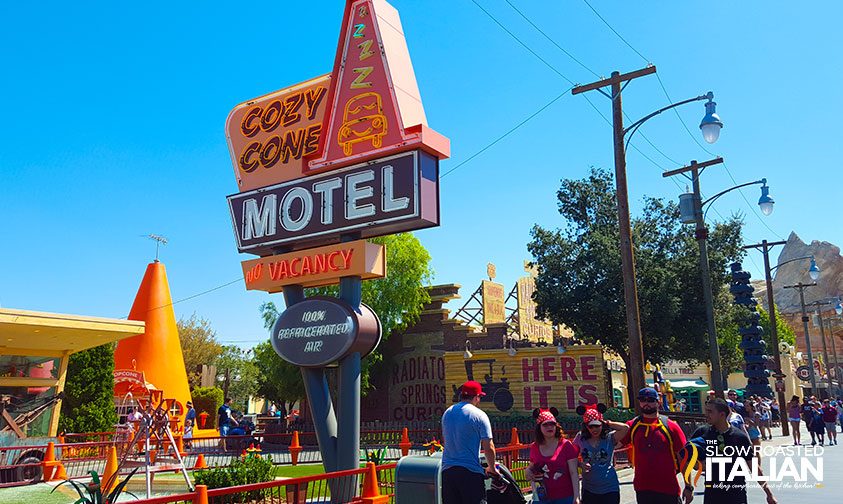 Cozy Cone Motel sign at Cars Land Disneyland