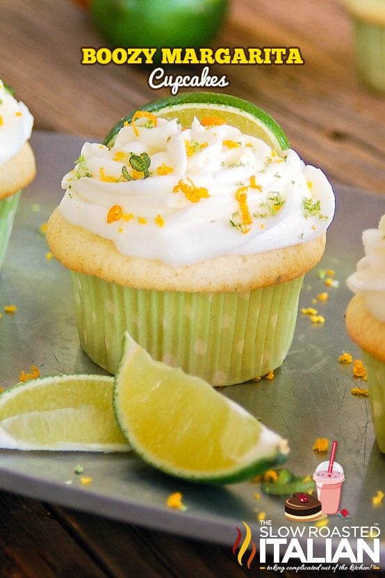 boozy margarita cupcakes on serving dish