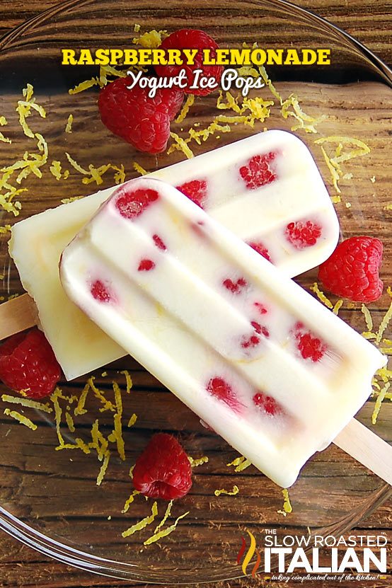 Raspberry Lemonade Yogurt Ice Pops on a plate